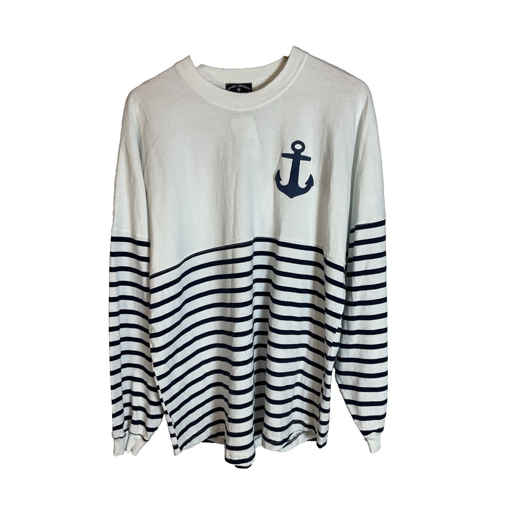 NEW Destin FL Spirit Jersey Size M Long Sleeve Blue White Striped oversized